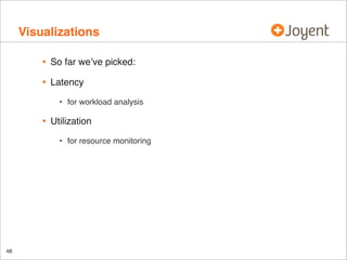Visualizations
•

So far we’ve picked:

•

Latency

•

•

Utilization

•

48

for workload analysis

for resource monitori...
