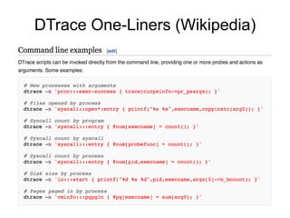 DTrace One-Liners (Wikipedia) 
 