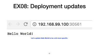 EX08: Deployment updates
82
Let's update Hello World to be a bit more speciﬁc.
 