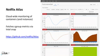 NeOlix	Vector	
Our	per-instance	analyzer	
Has	per-container	metrics	
hPps://github.com/NeIlix/vector		
	
 