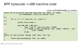 BPF Internals (Brendan Gregg)
BPF bytecode x86 machine code
→
If ...
static int do_jit(struct bpf_prog *bpf_prog, int *add...