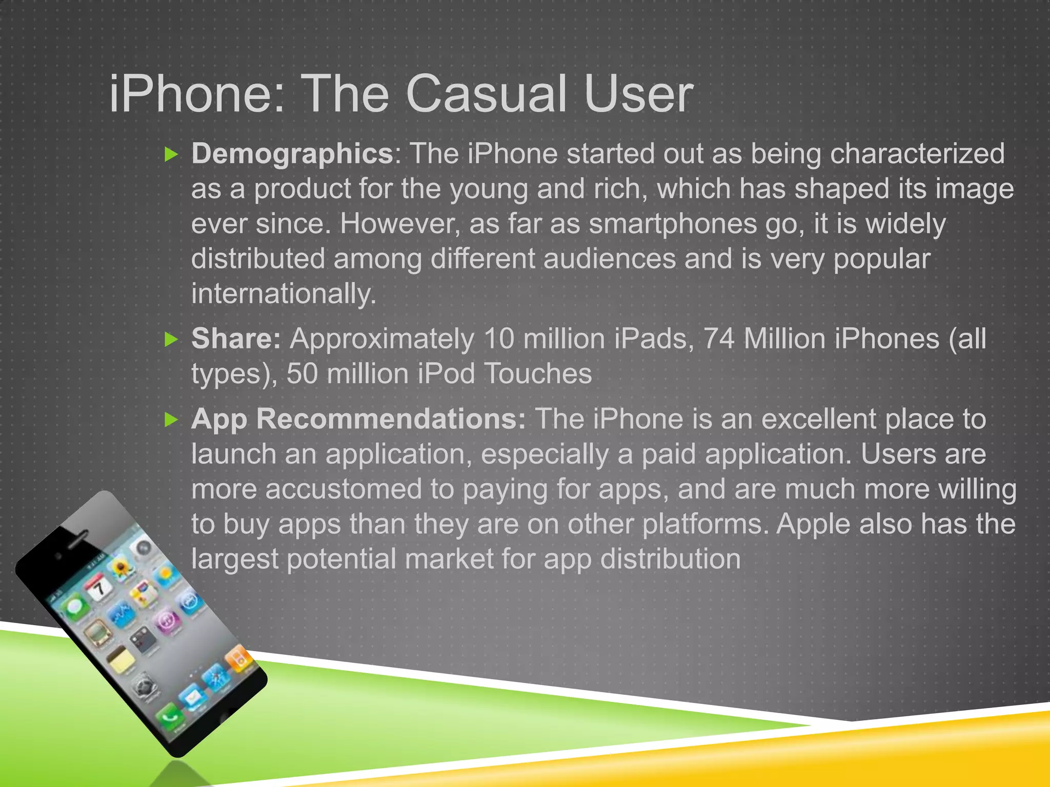9,000 on the Windows Phone 7 MarketGoal for the EveningShare the 5 major factors that drive successful mobile app developmentPurpose of the AppTarget AudienceCompetitionPlatformPromotionWalk through YOUR great ideas Take-away tips to create successful mobile apps