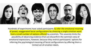 Recent evidence suggests that people’s categories for emotions are flexible and responsive to the types and
frequencies of...