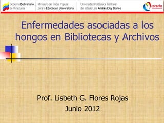 Enfermedades asociadas a los
hongos en Bibliotecas y Archivos
Prof. Lisbeth G. Flores Rojas
Junio 2012
 