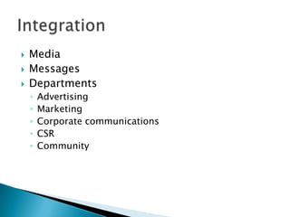 MediaMessagesDepartmentsAdvertisingMarketingCorporate communicationsCSRCommunityIntegration