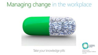 Managing change in the workplace 
Take your knowledge pills @Antonio_Heras 
Barcelona Workplace Conference 
June 2014 
 