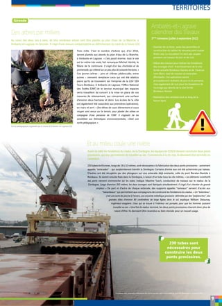 TERRITOIRES
9
Des arbres par milliers
Au cours des deux ans à venir, de très nombreux arbres vont être plantés au plan d’eau de La Blanche, à
Ambarès-et-Lagrave, en Gironde. Il s’agit d’une mesure compensatoire au défrichement du tracé de la future LGV.
[ Gironde ]
230 tubes de 8 tonnes, longs de 19 à 32 mètres, sont nécessaires à la fabrication des deux ponts provisoires - autrement
appelés ‘’estacades’’ - qui surplomberont bientôt la Dordogne. Certains d’entre eux ont été acheminés par bateau.
D’autres ont été récupérés par des plongeurs sur une estacade déjà existante, celle du pont Bacalan-Bastide à
Bordeaux. Ils seront ensuite fixés dans la Dordogne, à raison d’un tube tous les dix mètres. « Les éléments constitutifs
des ponts viennent s’emmancher sur les tubes, indique Maxime Tusch, conducteur de travaux sur le viaduc de la
Dordogne. Longs d’environ 300 mètres, les deux ouvrages sont fabriqués simultanément. Il s’agit d’un chantier de grande
ampleur. » De part et d’autre de chaque estacade, des supports appelés ‘’rameaux’’ servent d’accès aux
‘’batardeaux’’ qui permettent aux compagnons de construire les fondations du viaduc. « Un ‘’batardeau’’,
c’est une sorte de piscine à l’envers, une enceinte métallique provisoire délimitée par des ‘’palplanches’’, des
grandes tôles d’environ 80 centimètres de large figées dans le sol, explique William Delaunay,
ingénieur-stagiaire. L’eau qui se trouve à l’intérieur est pompée, pour que les hommes puissent
travailler au sec. » Une fois le viaduc terminé, les deux ponts provisoires n’auront donc plus de
raison d’être. Ils devraient être revendus ou bien stockés pour un nouvel usage.
Ambarès-et-Lagrave :
calendrier des travaux
3ème
trimestre (juillet à septembre 2012)
!
- Quartier de La Gorp : pose des poutrelles et
construction du tablier du nouveau pont routier
René Coty. La circulation ne sera pas coupée
pendant ces travaux de jour et de nuit.
- Début des travaux pour réaliser les fondations
des ouvrages d'art : franchissement de la voie
ferrée actuelle Bordeaux-Nantes et de l'avenue
Léon Blum, saut de mouton et estacades
d’Ambarès. Ces opérations seront
principalement réalisées de jour et en semaine,
mais également de nuit pour les fondations de
l’ouvrage aux abords de la voie ferrée
Bordeaux-Nantes.
- Réalisation des remblais tout au long de la
future ligne.
Trois mille. C’est le nombre d’arbres qui, d’ici 2014,
seront plantés aux abords du plan d’eau de La Blanche,
à Ambarès-et-Lagrave. « Cela paraît énorme, mais le site
est lui-même très vaste, fait remarquer Michel Héritié, le
Maire de la commune. Il s’agit d’un lieu d’activités et de
promenade, qui s’étend sur un peu plus de soixante hectares. »
Ces jeunes arbres - pins et chênes pédonculés, entre
autres – viennent remplacer ceux qui ont été abattus
parce qu’ils se trouvaient sur l’emprise de la LGV SEA
Tours-Bordeaux. A Ambarès-et-Lagrave, l’Office National
des Forêts (ONF) et le service municipal des espaces
verts travaillent de concert à la mise en place de ces
mesures de reboisement, qui concernent une surface
d’environ deux hectares et demi. Les écoles de la ville
ont également été associées aux premières opérations,
en mars et avril. « Des élèves de cours élémentaire et cours
moyen sont venus sur le terrain, pour planter des arbres en
compagnie d’une personne de l’ONF. Il s’agissait de les
sensibiliser aux thématiques environnementales, c’était une
sortie pédagogique. »
Sortie pédagogique organisée par la mairie d’Ambarès-et-Lagrave (33).
Livraison des premiers éléments de construction des estacades au port de Bassens à Lormont (33).
230 tubes sont
nécessaires pour
construire les deux
ponts provisoires.
Et au milieu coule une rivière
Avant de bâtir les fondations du viaduc de la Dordogne, les équipes de COSEA doivent construire deux ponts
provisoires, qui leur permettront de travailler au sec. Commencés à la mi-mai, ils devraient être terminés en
novembre.
 