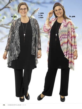 18 S O M M E R T I L B U D 2 0 1 9: :
Fv. grå Fv. pink
1. Jakke
2. Top
3. Buks
 