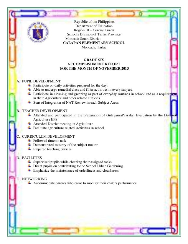 accomplishment report school accomplishment report per month accomplishment report school accomplishment report per month