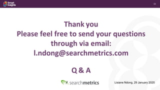 33
Thank you
Please feel free to send your questions
through via email:
l.ndong@searchmetrics.com
Q & A
Lisiane Ndong, 29 January 2020
 
