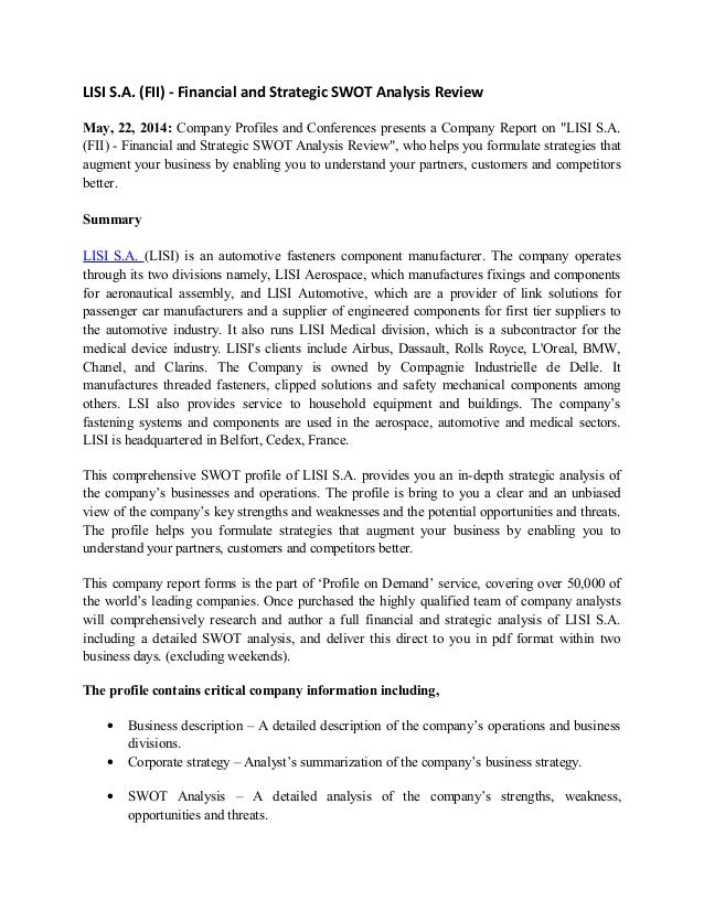 Lisi S A Fii Financial And Strategic Swot Analysis Review