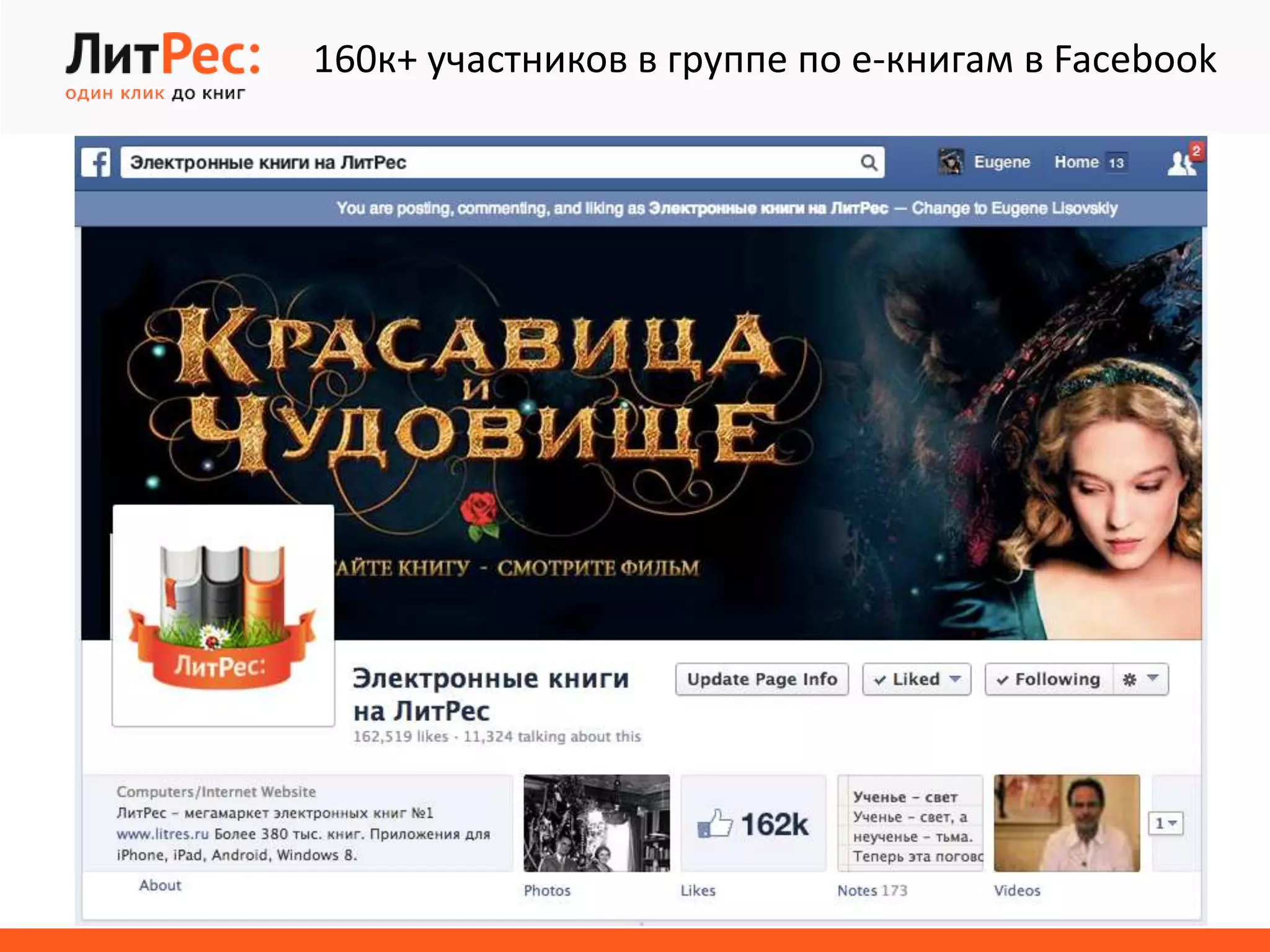 160к+ участников в группе по e-книгам в Facebook
 
