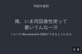 2019/5/8 Lispの同図像性とその周辺
localhost:8000/slide/lisp-homoiconicity.html?print-pdf#/sec-title-slide 29/99
今回の目的今回の目的
俺、いま同図像性使って
書いてんなー汗
くらいの知ったかぶり認識ができるようになる
3 . 8
 