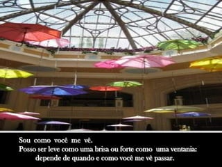 Sou como você me vê.
Posso ser leve como uma brisa ou forte como uma ventania:
     depende de quando e como você me vê passar.
 