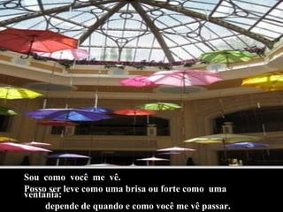 Sou  como  você  me  vê. Posso ser leve como uma brisa ou forte como  uma ventania: depende de quando e como você me vê passar. 