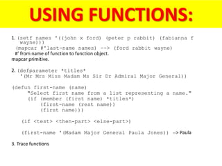 Set F Function INTRODUCTION TO LISP | PPT
