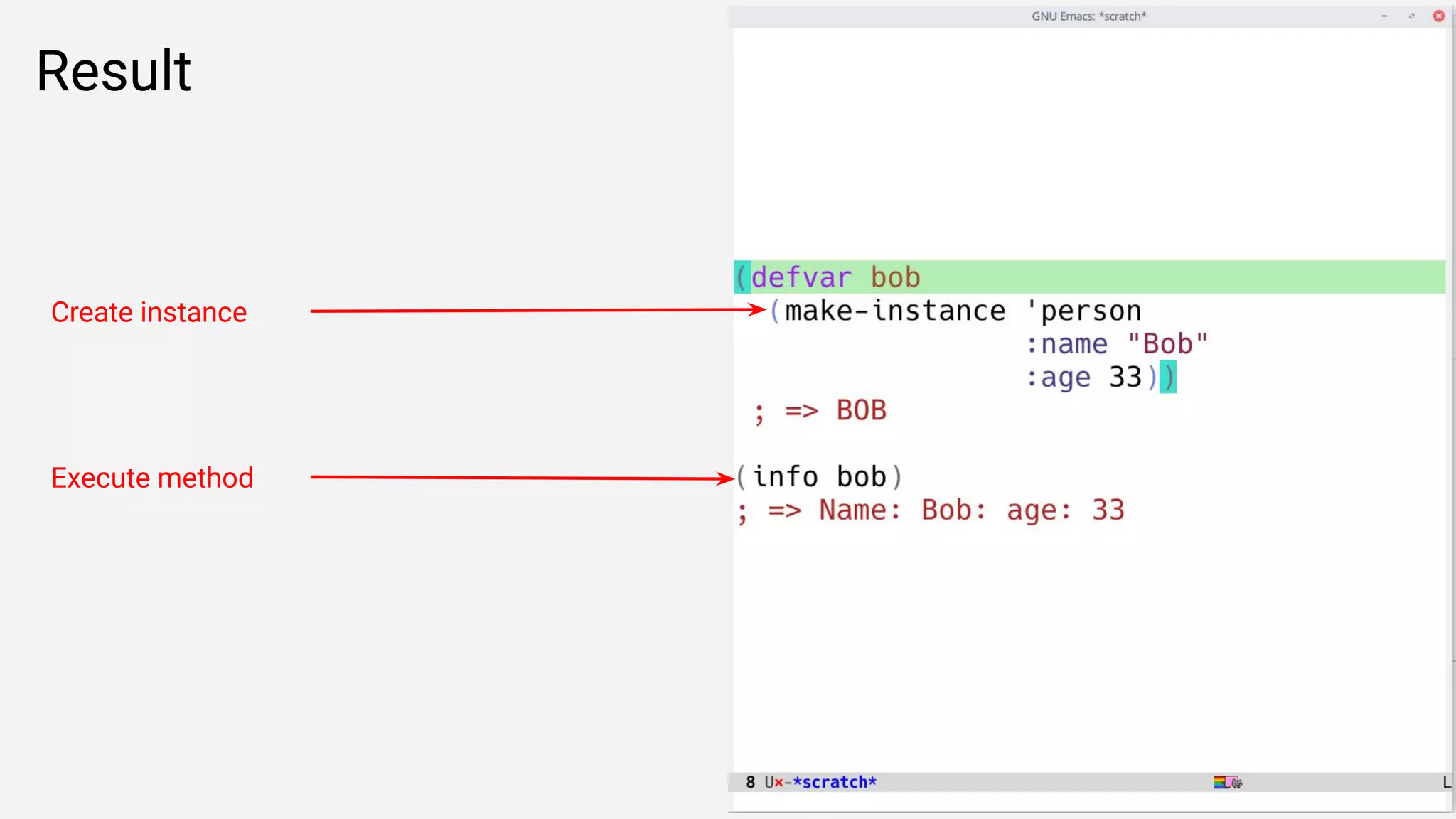 Result
Create instance
Execute method
 