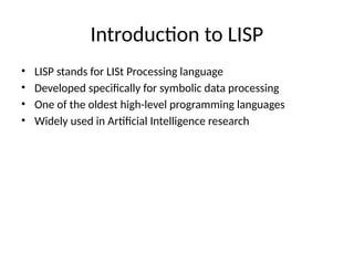 Comprehensive Guide to LISP Programming Language for AI and Computer ...