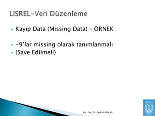 




Kayıp Data (Missing Data) – ÖRNEK
-9’lar missing olarak tanımlanmalı
(Save Edilmeli)

Yrd. Doç. Dr. Serkan ARIKAN

 