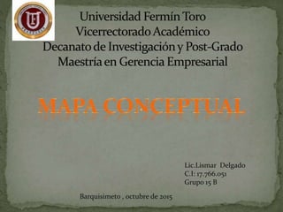 Lic.Lismar Delgado
C.I: 17.766.051
Grupo 15 B
Barquisimeto , octubre de 2015
 