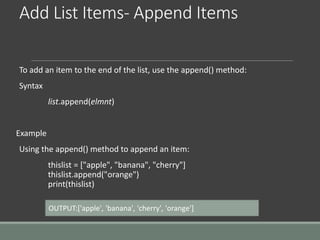 List in Python | PPTX