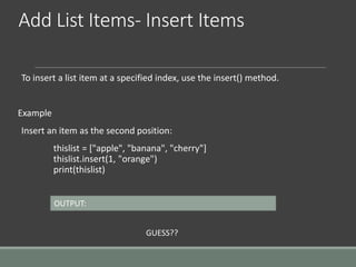 python list insert method explained with examples... List in Python | PPTX