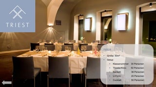 PIBER


Größe: 50m²



Setup:


Klassenzimmer: 30 Personen



Theater/Kino:

50 Personen



Bankett:

36 Personen



U-Form:

20 Personen



Cocktail:

50 Personen

 