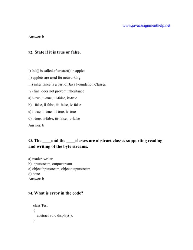 Java Multiple Choice Questions and Answers | PDF