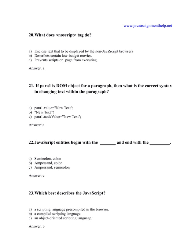 Java Multiple Choice Questions and Answers | PDF