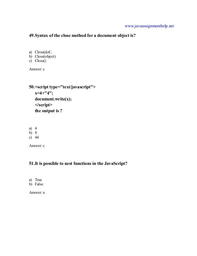 Java Multiple Choice Questions and Answers