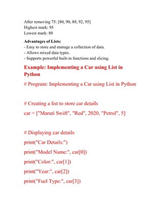 Comprehensive Guide to Python Lists: Syntax, Operations, and Examples | PDF
