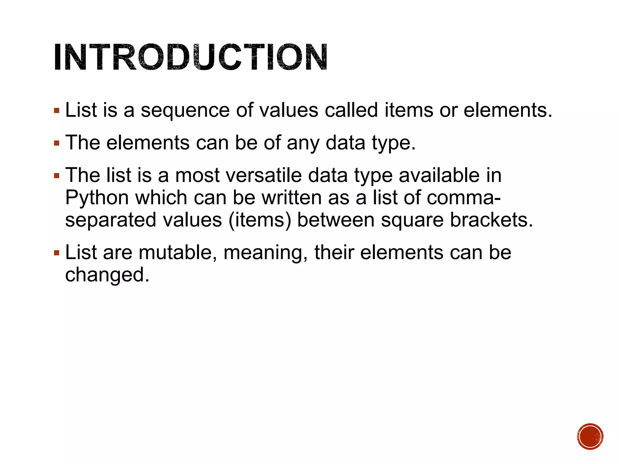 List in Python | PPTX | Programming Languages | Computing