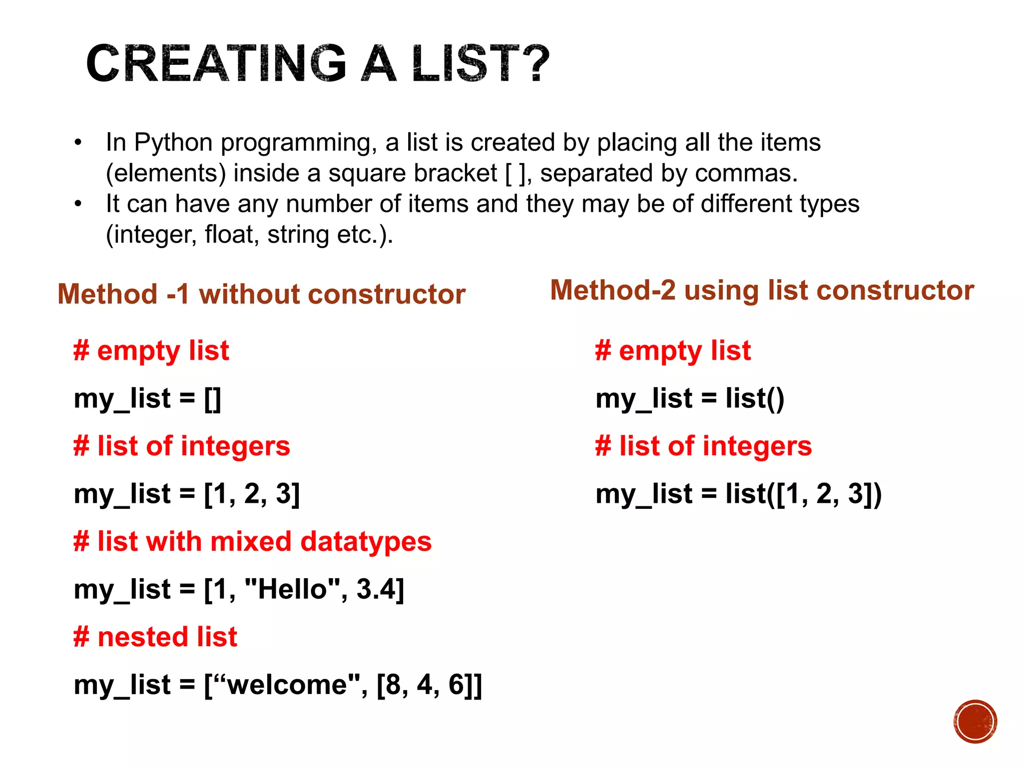 List in Python | PPTX | Programming Languages | Computing