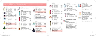 DELIGHT                                       SENSORIA                                     ICE, FIRE & AIR
       FRAGRÂNCIAS FEMININAS                                                         A Oriflame possui uma vasta e requintada selecção de
                                                                                     Frangrâncias. Encontre o arome que melhor combina consigo          Peónia, Acerola, Cíclame
                                                                                                                                                        14683   Eau de Toilette             €28,00
                                                                                                                                                                                                      Cíclame, Mimosa, Cedro, Musk
                                                                                                                                                                                                      Branco
                                                                                                                                                                                                                                                   Toranja, Melão, Musk
                                                                                                                                                                                                                                                   7151    Eau de Toilette Ice             €16,00
                                                                                                                                                        14684   Spray Corporal              €10,00    12895    Eau de Toilette            €28,00
                                                                                                                                                                                                                                                   Amor-Perfeito, Cravo-da-Índia,
             ECLAT                                       GRACE                                                ENIGMA                                    14685   Deo Roll-On                  €8,00    17062    Creme de Corpo             €12,00
                                                                                                                                                                                                                                                   Âmbar
                                                                                                                                                        17063   Creme de Corpo              €12,00
             Bergamota, Rosa, Baunilha                   Jasmim, Violeta, Cardamom                            Rosa Preta, Jasmim, Pathouli                                                                                                         7152    Eau de Toilette Fire            €16,00
             13824   Eau de Toilette          €28,00     16987    Eau de Parfum           €32,00              13850   Eau de Toilette          €30,00                                                 DANCING LADY
             13837   Creme de Corpo           €12,00                                                          13905   Creme de Corpo           €12,00
                                                                                                                                                                                                                                                   Groselha, Muguet, Tiara
                                                                                                                                                        AROMABLISS                                    Mandarim, Ylang-Ylang, Baunilha              7222    Eau de Toilette Air             €16,00
             13838   Spray Corporal           €10,00                                                          13919   Deo Roll-On               €8,00                                                 15865    Eau de Toilette            €28,00
                                                         DIVINE                                                                                         Laranja, Magnólia, Musk
                                                                                                              NOVO no cat. 17 2010
             COLECÇÃO GEM                                Bamboo, Orquídea, Jasmim Branco                      19158 Eau de Toilette                     7888    Eau de Toilette Awakening   €18,00                                                 CITY
                                                         11355    Eau de Toilette         €28,00
             Âmbar, Rosa, Flor de Íris                                                                              Edição Dare to Dream       €33,00
                                                                                                                                                        Bergamota, Jasmim, Cedro                                                                   Água de Côco, Lírio, Sândalo
                                                         11375    Spray Corporal          €10,00
             11360   Eau de Parfum                       12563    Creme de Corpo          €12,00                                                        7889    Eau de Toilette Calming     €18,00    EMBRACE                                      13788   Eau de Toilette City Jungle     €16,00
                     Amethyst Fatale           €30,00    13047    Deo Roll-On              €8,00                                                                                                      Groselha Preta, Jasmim, Rosa                 Groselha Preta, Violeta, Caramelo
                                                                                                              MIDSUMMER                                                                               7016     Eau de Toilette            €26,00   13789   Eau de Toilette City Oasis      €16,00
             Frésia Rosa, Rosa Búlgara, Orquídea                                                              Ulmária, Amora Silvestre, Musk            VOLARE ROSE                                   13409    Creme de Corpo             €12,00
             11364   Eau de Parfum Petal Quartz €30,00
                                                         DIVINE SENSUAL                                       7443    Eau de Toilette          €26,00   Lilás, Rosa, Âmbar                            17588    Eau de Toilette Intense    €26,00   SUN MOON ECLIPSE
                                                                                                              Última apresentação no cat. 14 2010       15221   Parfum de Toilette          €28,00
                                                         Framboesa, Gardénia, Musk                                                                                                                                                                 Maça, Frésia, Jasmim
             Jasmim, Frésia, Musk                        11430    Eau de Parfum           €28,00
                                                                                                              7444    Spray Corporal           €10,00   15222   Creme de Corpo              €12,00
                                                                                                                                                                                                                                                   16783   Eau de Toilette Sun             €16,00
             11340   Eau de Parfum                                                                            13068   Deo Roll-On               €8,00   15223   Spray Corporal              €10,00
                                                         17060    Creme de Corpo          €12,00                                                                                                                                                   Laranja, Rosa, Íris
                     Diamond Musk               €30,00   NOVO    no Cat. 09 2010
                                                                                                                                                        15225   Deo Roll-On                  €8,00   FRAGRÂNCIAS JOVENS                            16784   Eau de Toilette Moon            €16,00
                                                         19795    Deo Roll-On              €8,00
             PRECIOUS                                                                                                                                   GIORDANI GOLD                                                                              Melão, Lírio do Vale, Pimenta
                                                                                                                                                                                                     MISS O
             Pêra, Jasmim, Mirra                         CHIFFON                                              ELVIE                                     Mandarim, Flores Brancas, Patchouli                                                        16785   Eau de Toilette Eclipse         €16,00
             7690    Eau de Parfum             €28,00
                                                                                                                                                                                                     Toranja, Heliotrópio, Sândalo
                                                         Ylang-Ylang, Cedro, Laranja                          Citrinos, Flores Brancas, Musk            7046    Spray Corporal              €10,00
                                                                                                                                                                                                     7714     Eau de Toilette            €26,00
             NOVO no cat. 7 2010                         18197    Eau de Toilette        €28,00               7109    Eau de Toilette          €28,00   7047    Eau de Parfum               €30,00
             18957 Eau de Toilette              €28,00   18198    Creme de Corpo         €12,00               12566   Creme de Corpo           €12,00   13066   Deo Roll-On                  €8,00   MISS O CLUB PRIVÉ
                                                         18199    Spray Corporal         €10,00               13063   Deo Roll-On               €8,00   13408   Creme de Corpo              €12,00   Pêra, Pêssego, Âmbar
                                                                                                                                                                                                     13854    Eau de Toilette            €26,00
             MIRAGE                                                                                           NOVO no cat. 8 2010
                                                                                                              20540 Spray Corporal             €10,00                                                MISS O FASHION PRINCESS
             Elemi, Rosa e Vetivéria                     AMBER ELIXIR                                                                                   GIORDANI WHITE GOLD                          Bergamota, Framboesa, Cíclame
             NOVO no cat. 12 2010                                                                                                                       Fragrância Floral e Frutada                  16985    Eau de Toilette            €26,00
                                                         Mandarim, Heliotrope, Âmbar
             19798 Eau De Toilette              €30,00
                                                         11367      Eau de Parfum        €30,00
                                                                                                               MIDNIGHT PEARL                           7053    Eau de Parfum               €30,00
                                                         18950      Creme de Corpo       €12,00                Pêra, Flor de Frangipani,                17061   Creme de Corpo              €12,00
                                                                                                               Madeira de Ágar                          NOVO no cat. 9 2010
                                                                                                                                                        19793 Deo Roll-On                    €8,00
                                                                                                               NOVO no cat. 15 2010
                                                                                                               19851   Eau de Parfum           €40,00
 12                                                                                                                                                                                                                                                                                              13

10WEPRIC12_p12_PT.indd 12-13                                                                                                                                                                                                                                                             7/2/10 4:56:30 PM
 