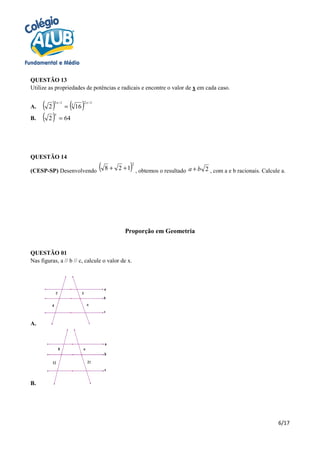Exercícios Matemática - ALUB