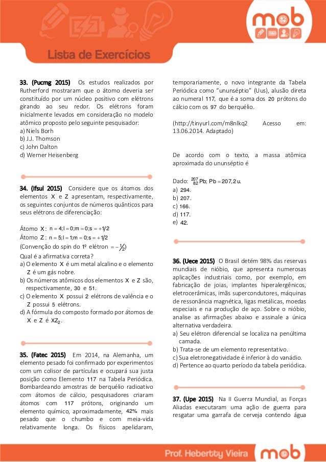 Lista De Exercicios De Atomistica