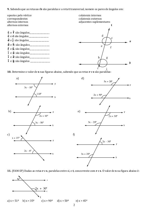 8 ano - Exercícios - Ângulos