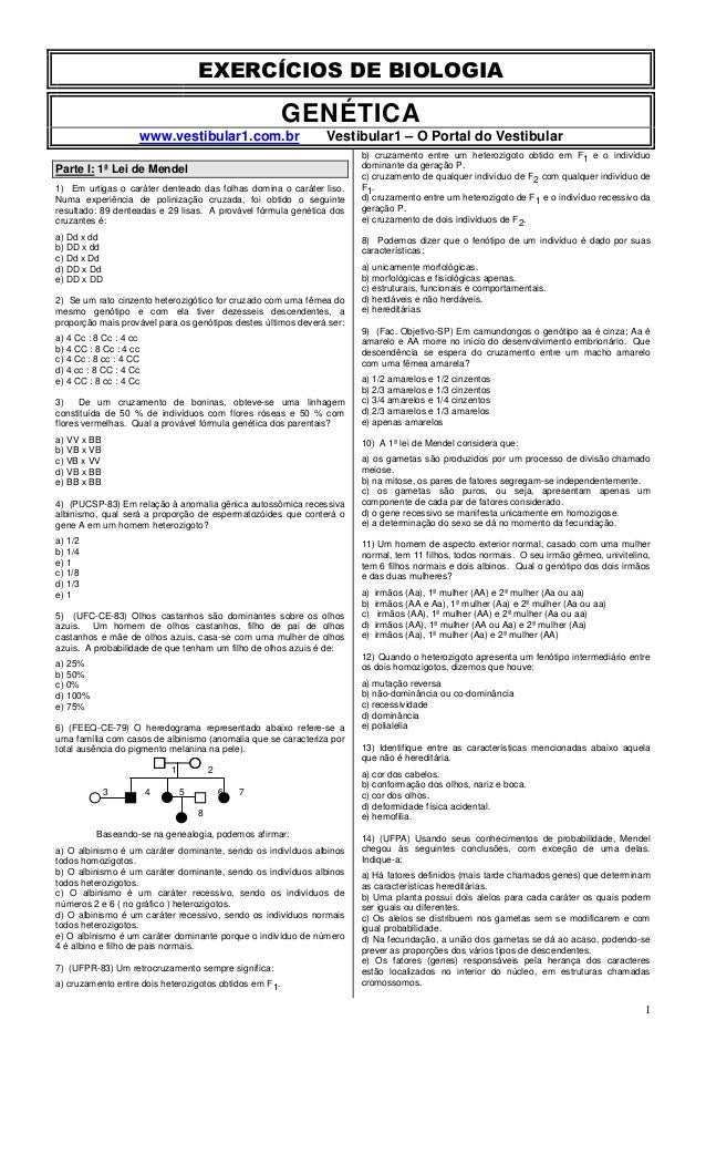PARA 3S_ LISTA COMPLETA DE EXERCÍCIOS DE GENÉTICA _ COM RESPOSTA