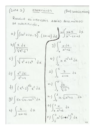 Lista (3) integral por substituicao (1)