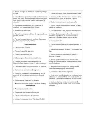 Lista de acomodos razonables educacion especial | PDF
