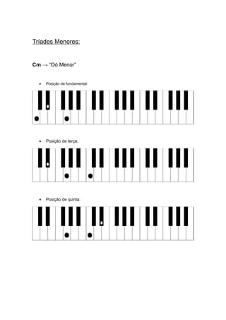 Tríades Menores:
Cm → “Dó Menor”
• Posição de fundamental:
• Posição de terça:
• Posição de quinta:
 