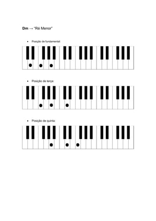 Dm → “Ré Menor”
• Posição de fundamental:
• Posição de terça:
• Posição de quinta:
 