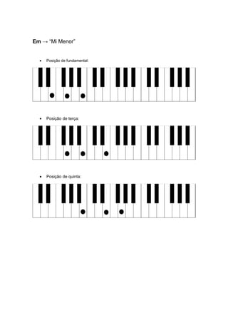 Em → “Mi Menor”
• Posição de fundamental:
• Posição de terça:
• Posição de quinta:
 
