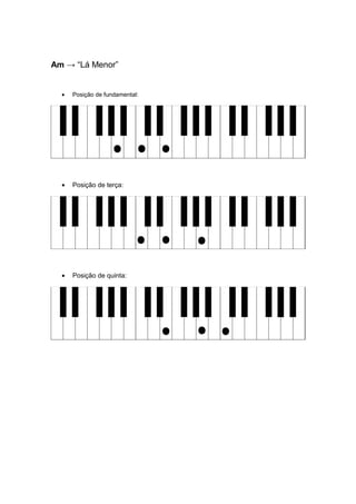 Am → “Lá Menor”
• Posição de fundamental:
• Posição de terça:
• Posição de quinta:
 