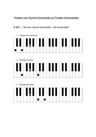 Tríades com Quinta Aumentada ou Tríades Aumentadas:
C (5#
) → “Dó com Quinta Aumentada – Dó Aumentado”
• Posição de fundamental:
• Posição de terça:
• Posição de quinta:
 