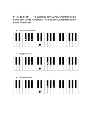 F#
(5#
) ou Gb
(5#
) → “Fá Sustenido com Quinta Aumentado ou Sol
Bemol com Quinta Aumentada – Fá Sustenido Aumentado ou Sol
Bemol Aumentado”
• Posição de fundamental:
• Posição de terça:
• Posição de quinta:
 