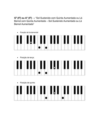 G#
(5#
) ou Ab
(5#
) → “Sol Sustenido com Quinta Aumentada ou Lá
Bemol com Quinta Aumentada – Sol Sustenido Aumentado ou Lá
Bemol Aumentado”
• Posição de fundamental:
• Posição de terça:
• Posição de quinta:
 