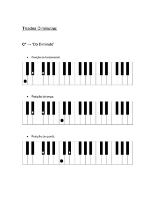 Tríades Diminutas:
C° → “Dó Diminuto”
• Posição de fundamental:
• Posição de terça:
• Posição de quinta:
 