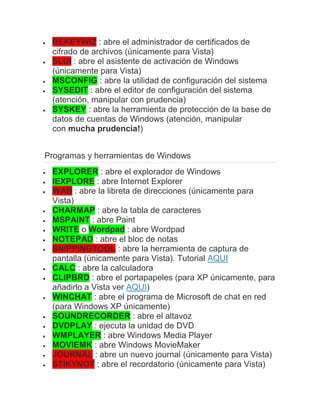 Lista de comandos en windows | DOCX