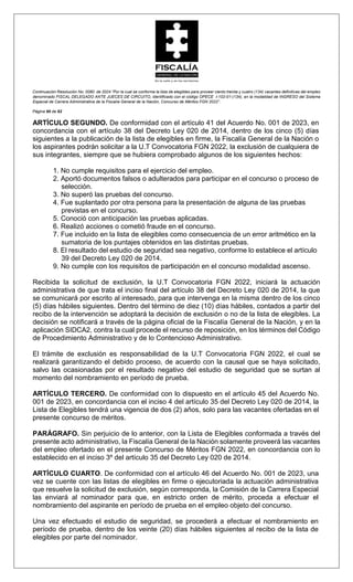 LISTA DE ELEGIBLES DEL CONCURSO DE LA FISCALIA GENERAL DE LA NACIÓN | PDF